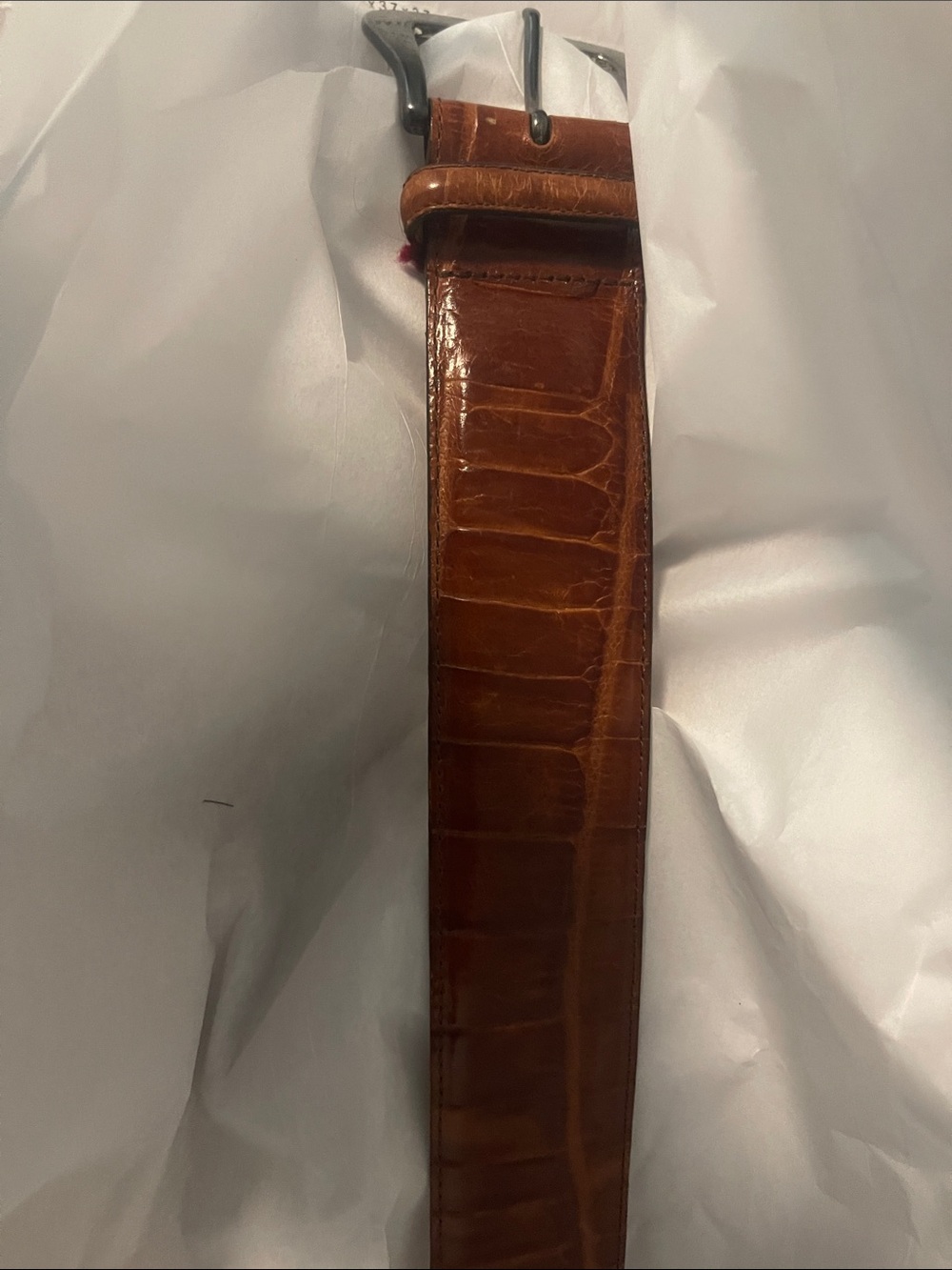 Brighton Tan Leather Belt with Croc-Accent Strap